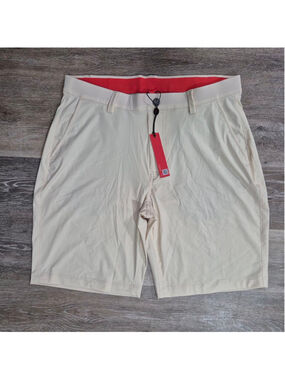 Men's REDVANLY Flat Front Shorts M Beige with Red Trim
